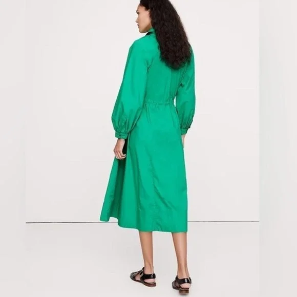 NWT Banana Republic Emerald Green Cotton Poplin Midi Shirt Dress Size XL XXL - Picture 2 of 10